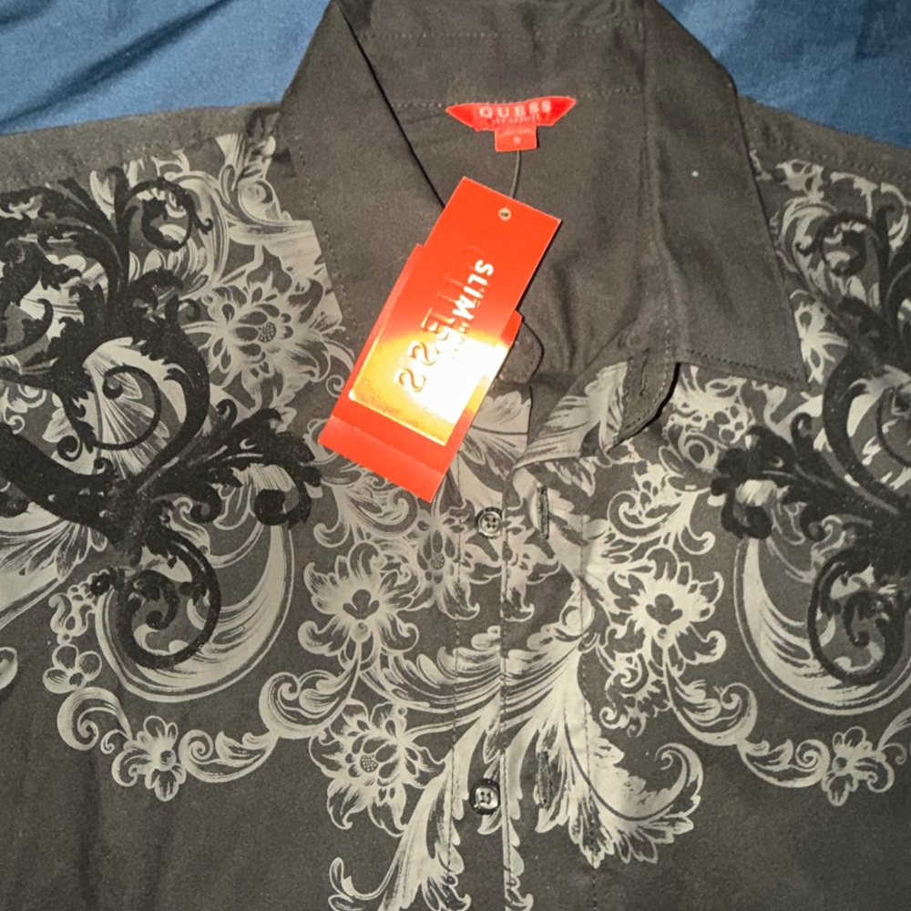 Guess Shirt Mens Medium Jet Black Slim Fit